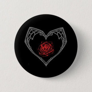Badge Rond 5 Cm Bouton Cœur et Rose