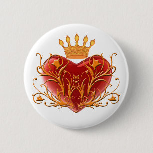 Badge Rond 5 Cm Bouton Coeur Filigree Crown