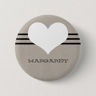 Badge Rond 5 Cm Bouton Coeur moderne beige