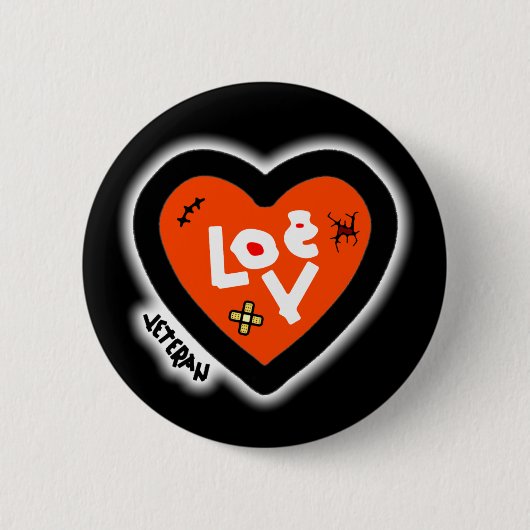 Badge Rond 5 Cm Bouton Coeur vétéran (connaît l'amour) (Devant)