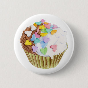 Badge Rond 5 Cm Bouton Coeurs Cupcake