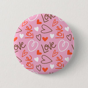 Badge Rond 5 Cm Bouton Coeurs d'amour scribblés