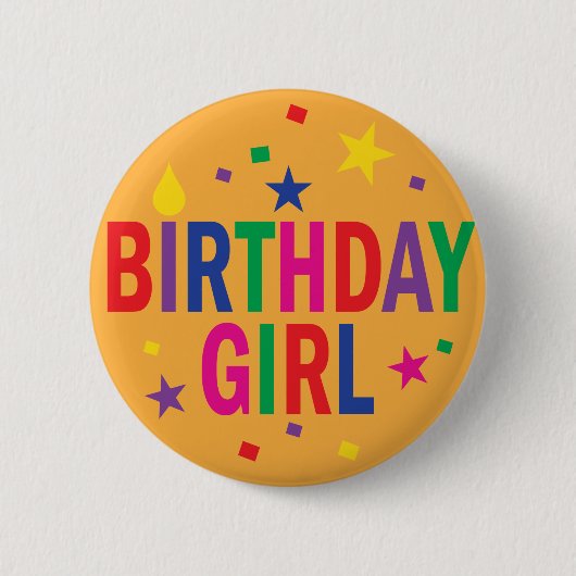Badge Rond 5 Cm Bouton coloré Fille d'anniversaire (Devant)