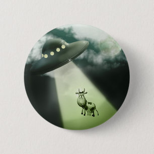 Badge Rond 5 Cm Bouton comique d'enlèvement de vache UFO