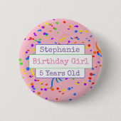 Badge Rond 5 Cm Bouton Confetti personnalisé Fun Birthday Girl Fun (Devant)