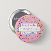 Badge Rond 5 Cm Bouton Confetti personnalisé Fun Birthday Girl Fun (Devant & derrière)