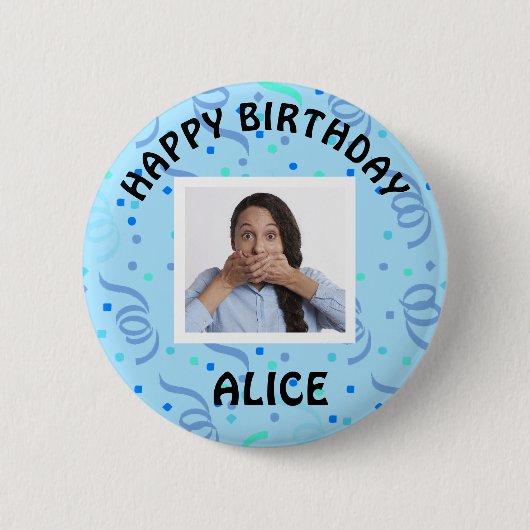 Badge Rond 5 Cm Bouton Confetti photo Joyeux anniversaire (Devant)