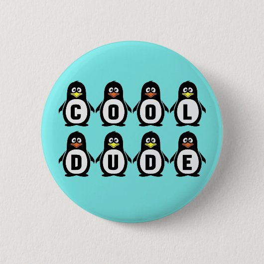 Badge Rond 5 Cm Bouton "Cool Dude" Pingouins (Devant)