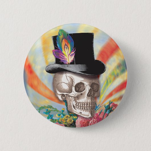 Badge Rond 5 Cm Bouton crâne de chapeau psychédélique supérieur (Devant)