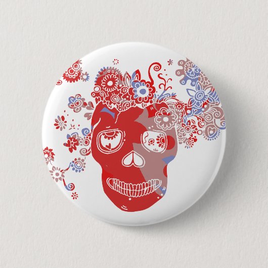 Badge Rond 5 Cm Bouton crâne fleuri (Devant)