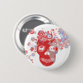 Badge Rond 5 Cm Bouton crâne fleuri (Devant & derrière)
