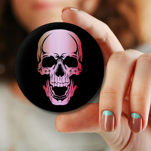 Badge Rond 5 Cm Bouton Crâne rose
