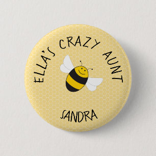 Badge Rond 5 Cm Bouton Crazy aunt pour baby shower bourdon