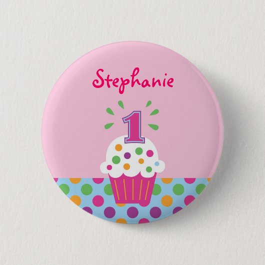 Badge Rond 5 Cm Bouton Cupcake First Birthday (Devant)
