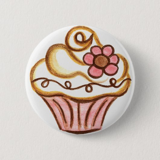 Badge Rond 5 Cm Bouton Cupcake Fleur (Devant)