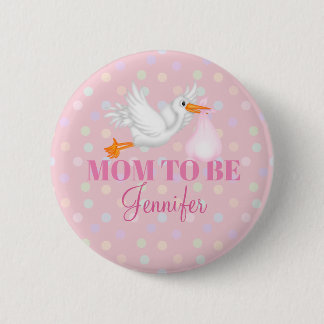 Badge Rond 5 Cm Bouton customisé Stork Maman to Be Baby shower