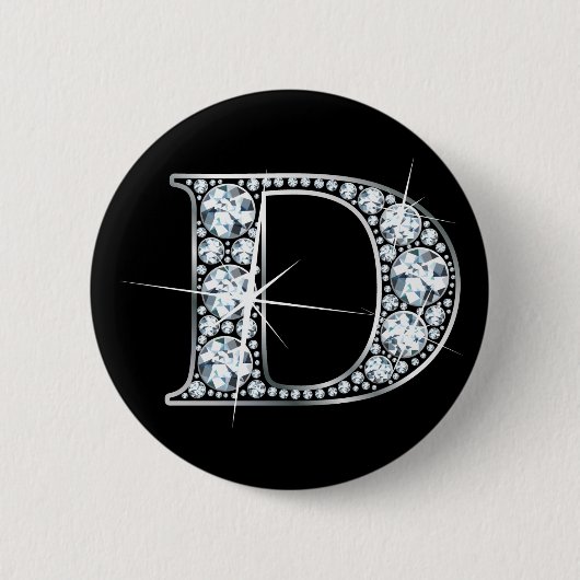 Badge Rond 5 Cm Bouton "D" Bling de diamant (Devant)