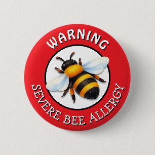 Badge Rond 5 Cm Bouton d'alerte d'allergie grave aux abeilles