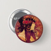 Badge Rond 5 Cm Bouton d'Alphonse Mucha Donna Orechini (Devant & derrière)