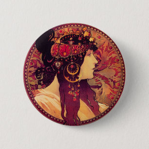 Badge Rond 5 Cm Bouton d'Alphonse Mucha Donna Orechini