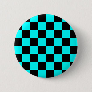Badge Rond 5 Cm Bouton damier aqua