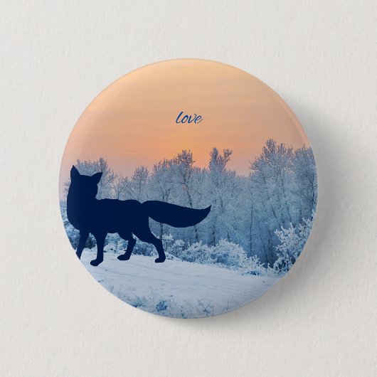Badge Rond 5 Cm bouton d'amour renard d'hiver (Devant)