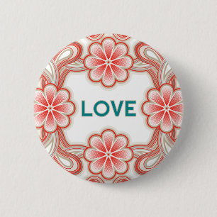 Badge Rond 5 Cm Bouton d'amour vintage avec des fleurs rouges