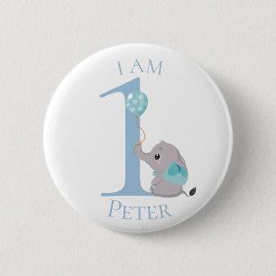 Badge Rond 5 Cm Bouton d'anniversaire bleu Eléphant mou