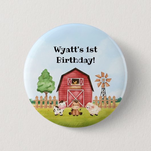Badge Rond 5 Cm Bouton d'anniversaire de la ferme (Devant)