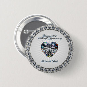 Badge Rond 5 Cm Bouton d'anniversaire de mariage de coeur
