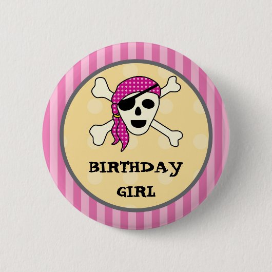 Badge Rond 5 Cm Bouton d'anniversaire de pirate de fille (Devant)