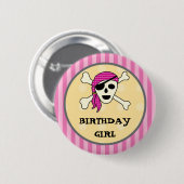 Badge Rond 5 Cm Bouton d'anniversaire de pirate de fille (Devant & derrière)