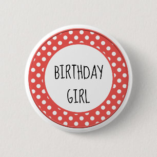 Badge Rond 5 Cm Bouton d'anniversaire enfant à pois rouges et blan