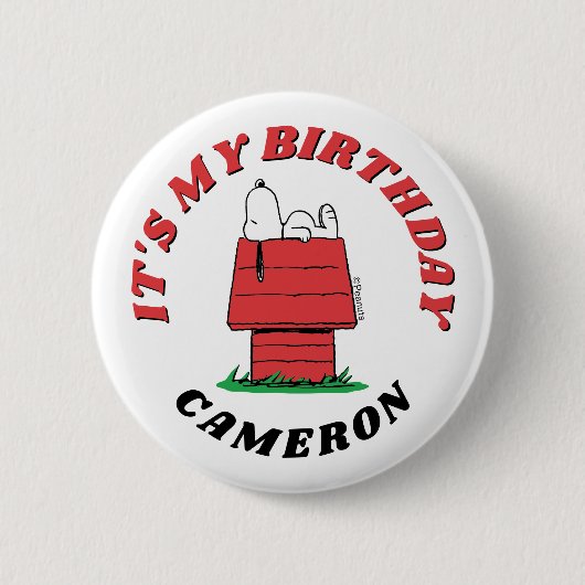 Badge Rond 5 Cm Bouton d'anniversaire Maison de Snoopy Peanuts (Devant)
