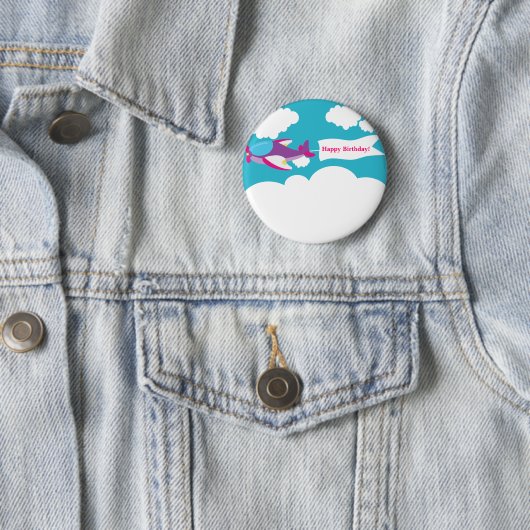 Badge Rond 5 Cm Bouton d'anniversaire mignon fille d'avion (En situation)