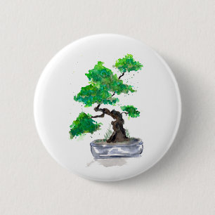 Badge Rond 5 Cm Bouton d'aquarelle Green Bonsai