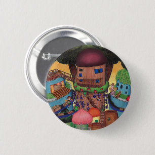 Badge Rond 5 Cm Bouton d'art du village de fées de Treetop