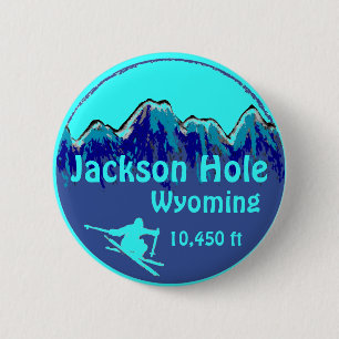 Badge Rond 5 Cm Bouton d'art en ski bleu Jackson Hole Wyoming
