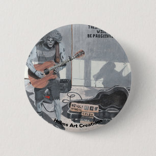 Badge Rond 5 Cm Bouton d'art Imaginaire de musicien de rue de guit