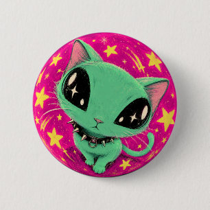 Badge Rond 5 Cm Bouton d'art spatial Fisheye Alien Cat