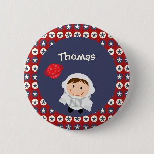 Badge Rond 5 Cm Bouton d'astronaute d'étoiles rouges et bleues