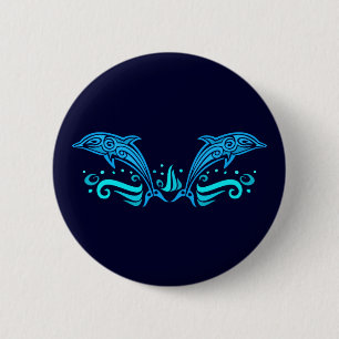 Badge Rond 5 Cm Bouton Dauphins tribaux