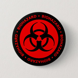 Badge Rond 5 Cm Bouton d'avertissement de risque biologique rouge