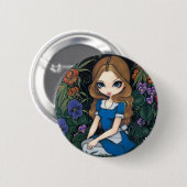 Badge Rond 5 Cm Bouton de "Alice et des fleurs" (Devant & derrière)