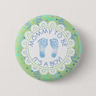 Badge Rond 5 Cm Bouton de Baby shower bleu et vert pour maman