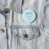 Badge Rond 5 Cm Bouton de Baby shower bleu Tante to Be (En situation)