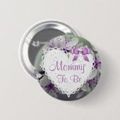 Badge Rond 5 Cm Bouton de Baby shower de la maman en fleurs violet (Devant & derrière)