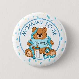Badge Rond 5 Cm Bouton de Baby shower de l'ours bleu Teddy pour ma