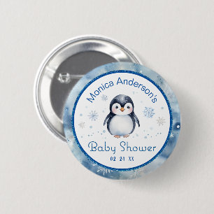 Badge Rond 5 Cm Bouton de Baby shower de pingouin - Thème d'hiver
