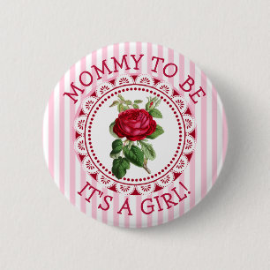 Badge Rond 5 Cm Bouton de Baby shower de Rose Vintage rose "Mommy
